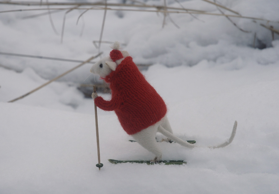 Skiing Rat   handmade miniature toy   Natasha Fadeeva  